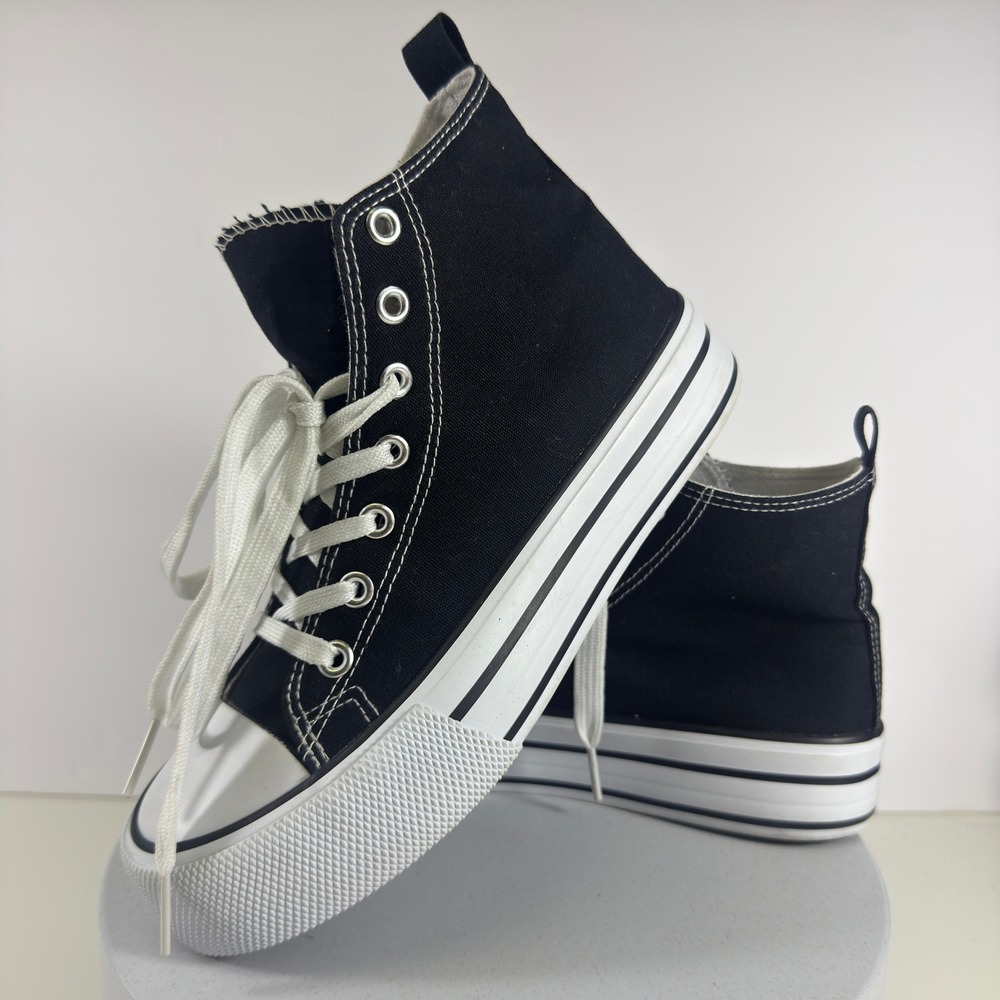 US Sport High Top Sneakers Black Canvas‎ Lace Up Platform Womens 6
